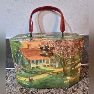 Vintage Billie Ross of the Palm Beaches Decoupage Wood Box Purse